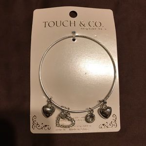 Touch & Co Bracelet Heart Charms/ Bangles Silver Color Expandable Bangle NEW